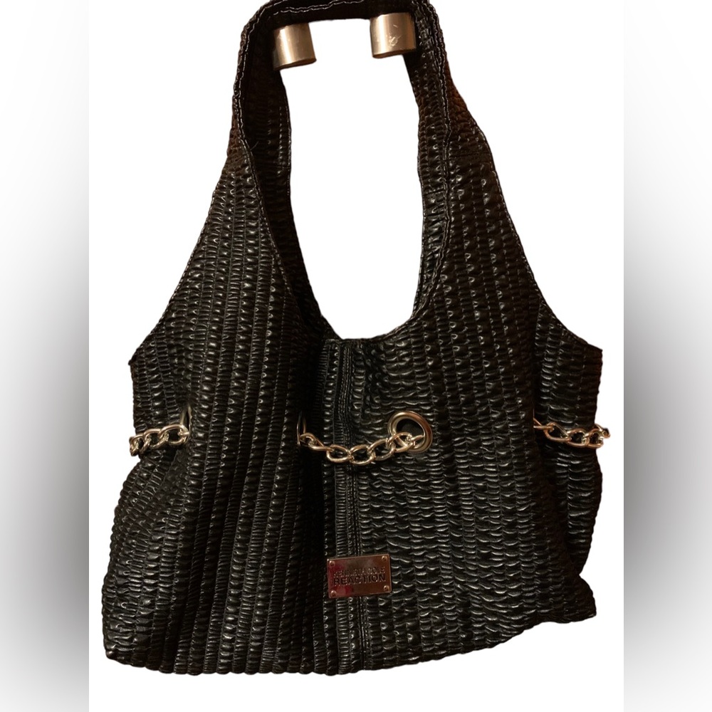 KENNETH COLE REACTION Black & Silver Chain Magnetic Closure Handbag Purse - Picture 3 of 14